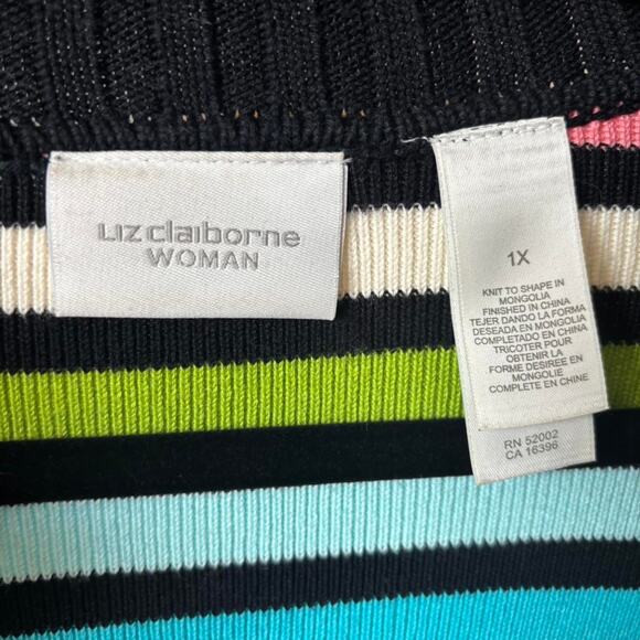 Liz Claiborne Woman 1X Multicolor Stripe Quarter Zip Sweater Knit Pullover - Picture 3 of 7